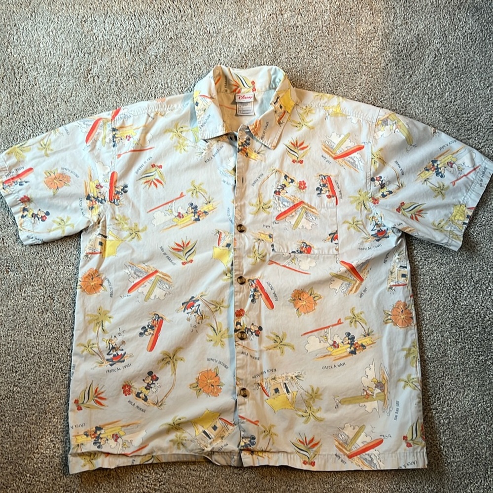 Disney Cream Casual Button Down Shirt with Red and Yellow Accents